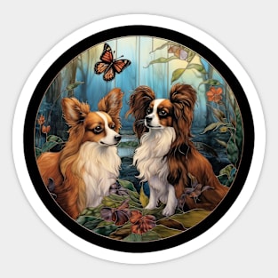 papillon dogs ,wild flower , cute buterflly Sticker